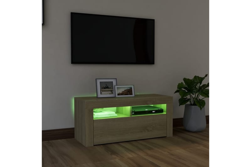 TV-bänk med LED-belysning sonoma-ek 90x35x40 cm - Brun - Möbler - Vardagsrum - Tv-möbler & mediamöbler - Tv-bänkar