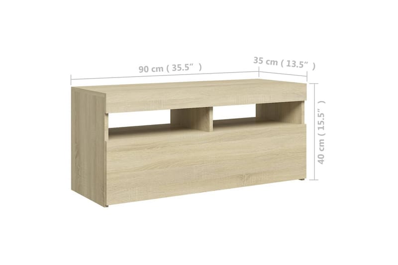 TV-bänk med LED-belysning sonoma-ek 90x35x40 cm - Brun - Möbler - Vardagsrum - Tv-möbler & mediamöbler - Tv-bänkar