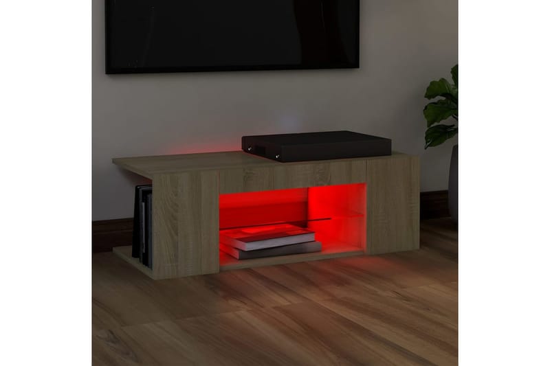 TV-bänk med LED-belysning sonoma-ek 90x39x30 cm - Brun - Möbler - Vardagsrum - Tv-möbler & mediamöbler - Tv-bänkar