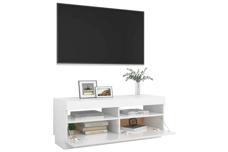 TV-bänk med LED-belysning vit högglans 100x35x40 cm - Vit - Möbler - Vardagsrum - Tv-möbler & mediamöbler - Tv-bänkar