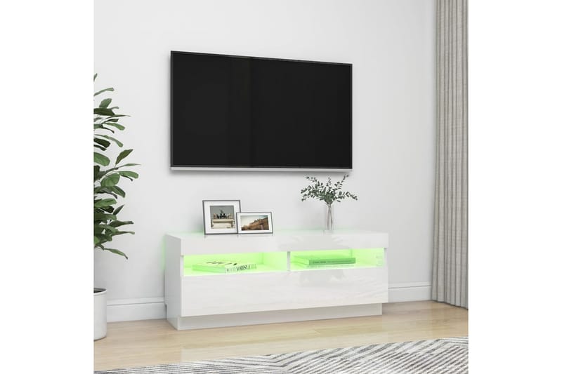 TV-bänk med LED-belysning vit högglans 100x35x40 cm - Vit - Möbler - Vardagsrum - Tv-möbler & mediamöbler - Tv-bänkar