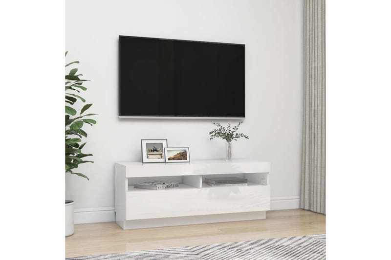 TV-bänk med LED-belysning vit högglans 100x35x40 cm - Vit - Möbler - Vardagsrum - Tv-möbler & mediamöbler - Tv-bänkar