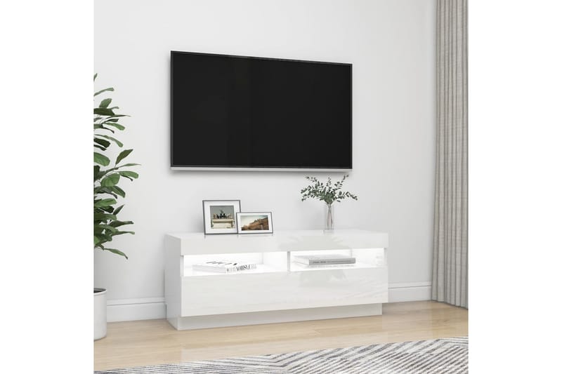 TV-bänk med LED-belysning vit högglans 100x35x40 cm - Vit - Möbler - Vardagsrum - Tv-möbler & mediamöbler - Tv-bänkar