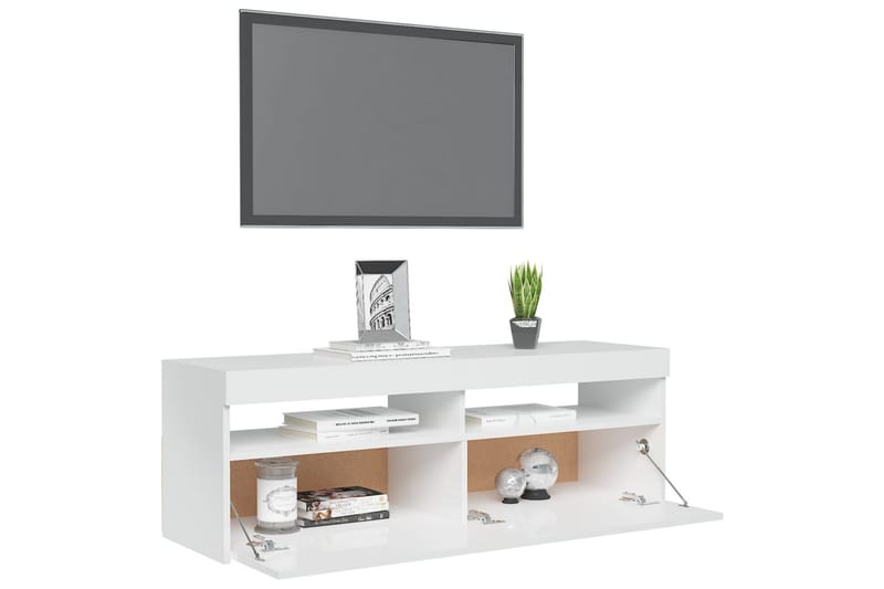 TV-bänk med LED-belysning vit högglans 120x35x40 cm - Vit - Möbler - Vardagsrum - Tv-möbler & mediamöbler - Tv-bänkar