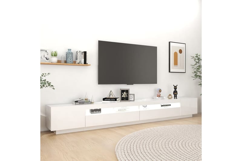 TV-bänk med LED-belysning vit högglans 300x35x40 cm - Vit - Möbler - Vardagsrum - Tv-möbler & mediamöbler - Tv-bänkar