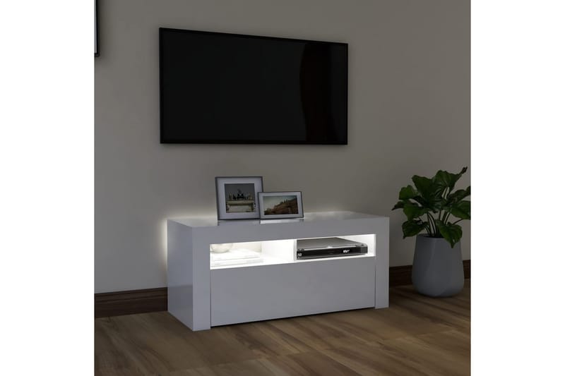 TV-bänk med LED-belysning vit högglans 90x35x40 cm - Vit - Möbler - Vardagsrum - Tv-möbler & mediamöbler - Tv-bänkar