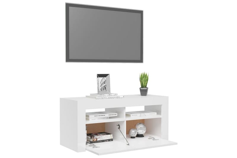 TV-bänk med LED-belysning vit högglans 90x35x40 cm - Vit - Möbler - Vardagsrum - Tv-möbler & mediamöbler - Tv-bänkar