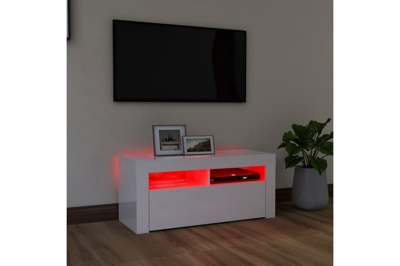 TV-bänk med LED-belysning vit högglans 90x35x40 cm - Vit - Möbler - Vardagsrum - Tv-möbler & mediamöbler - Tv-bänkar