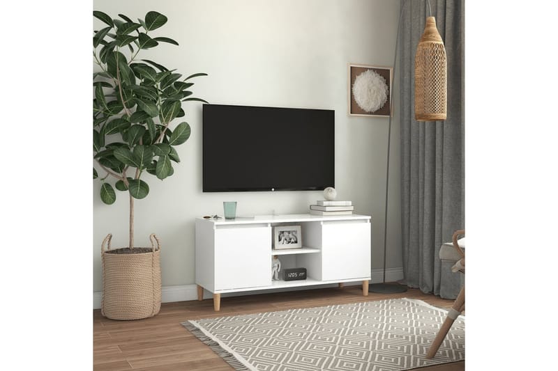 TV-bänk med massiva ben vit 103,5x35x50 cm - Vit - Möbler - Vardagsrum - Tv-möbler & mediamöbler - Tv-bänkar