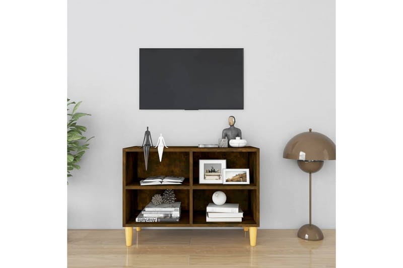 TV-bänk med massiva träben rökfärgad ek 69,5x30x50 cm - Brun - Möbler - Vardagsrum - Tv-möbler & mediamöbler - Tv-bänkar