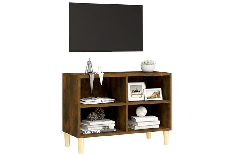 TV-bänk med massiva träben rökfärgad ek 69,5x30x50 cm - Brun - Möbler - Vardagsrum - Tv-möbler & mediamöbler - Tv-bänkar