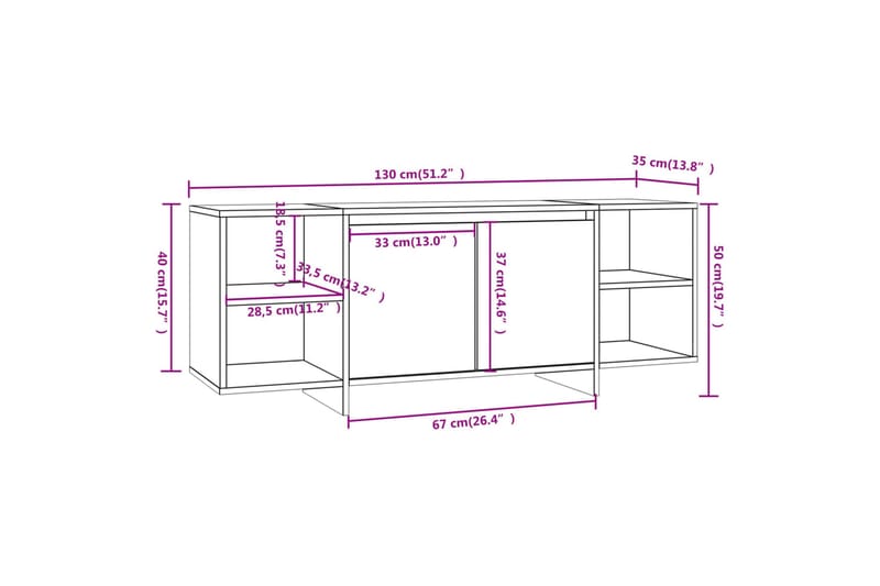 TV-bänk rökfärgad ek 130x35x50 cm spånskiva - Brun - Möbler - Vardagsrum - Tv-möbler & mediamöbler - Tv-bänkar