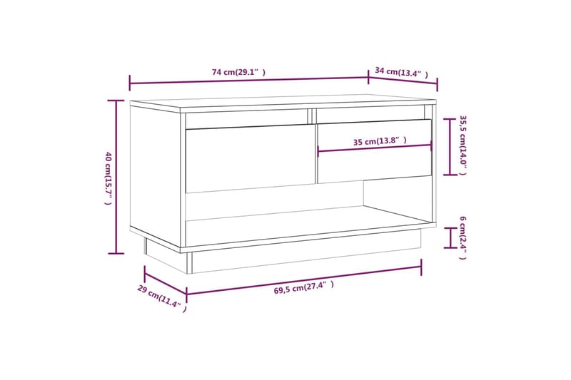 Tv-bänk svart 74x34x40 cm massiv furu - Svart - Möbler - Vardagsrum - Tv-möbler & mediamöbler - Tv-bänkar