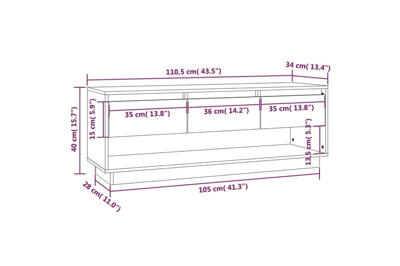 Tv-bänk vit 110,5x34x40 cm massiv furu - Vit - Möbler - Vardagsrum - Tv-möbler & mediamöbler - Tv-bänkar