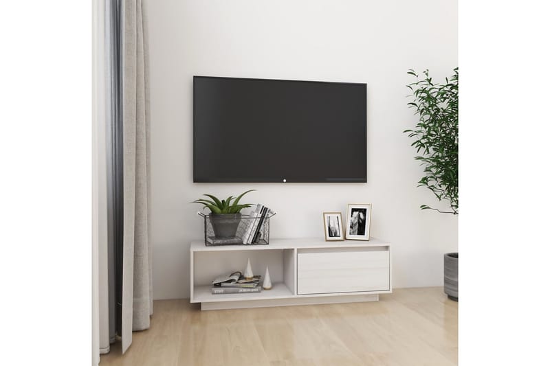 TV-bänk vit 110x30x33,5 cm massiv furu - Vit - Möbler - Vardagsrum - Tv-möbler & mediamöbler - Tv-bänkar