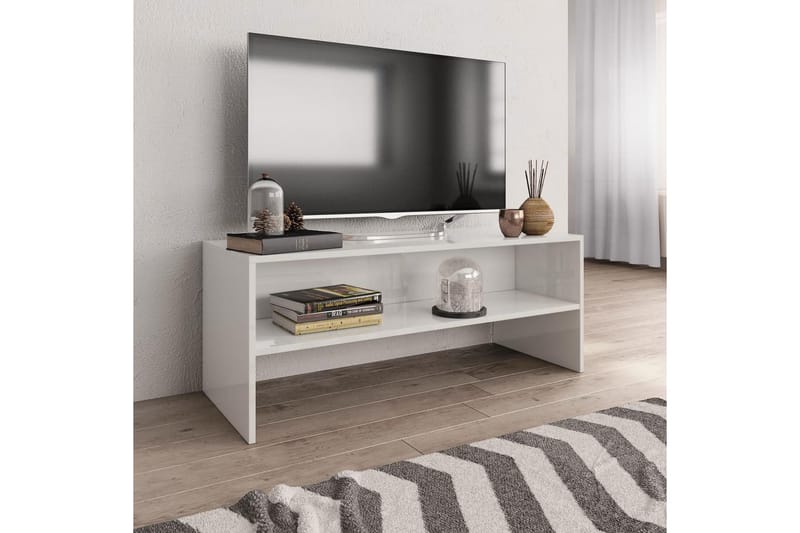 TV-bänk vit högglans 100x40x40 cm spånskiva - Vit - Möbler - Vardagsrum - Tv-möbler & mediamöbler - Tv-bänkar