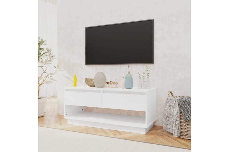 TV-bänk vit högglans 102x41x44 cm spånskiva - Vit - Möbler - Vardagsrum - Tv-möbler & mediamöbler - Tv-bänkar