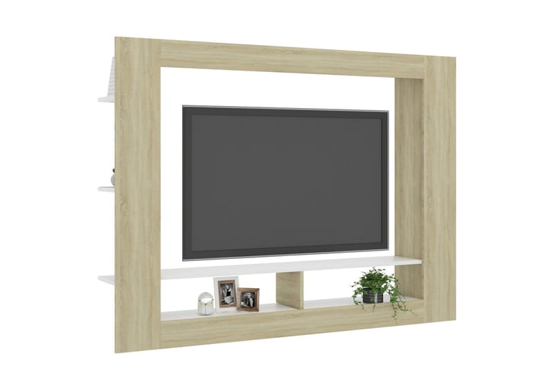 TV-bänk vit och sonoma-ek 152x22x113 cm spånskiva - Brun - Möbler - Vardagsrum - Tv-möbler & mediamöbler - Tv-bänkar