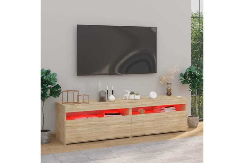 Tv-bänkar med LED-belysning 2 st sonoma-ek 75x35x40 cm - Brun - Möbler - Vardagsrum - Tv-möbler & mediamöbler - Tv-bänkar