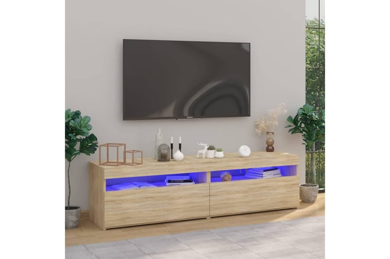 Tv-bänkar med LED-belysning 2 st sonoma-ek 75x35x40 cm - Brun - Möbler - Vardagsrum - Tv-möbler & mediamöbler - Tv-bänkar