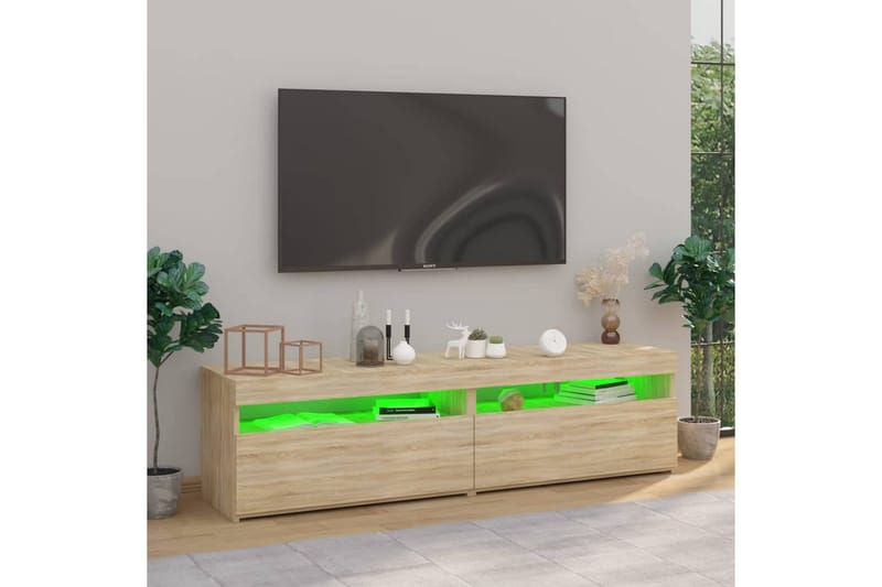 Tv-bänkar med LED-belysning 2 st sonoma-ek 75x35x40 cm - Brun - Möbler - Vardagsrum - Tv-möbler & mediamöbler - Tv-bänkar