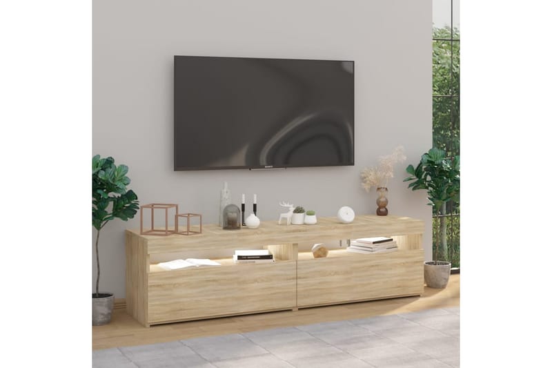 Tv-bänkar med LED-belysning 2 st sonoma-ek 75x35x40 cm - Brun - Möbler - Vardagsrum - Tv-möbler & mediamöbler - Tv-bänkar