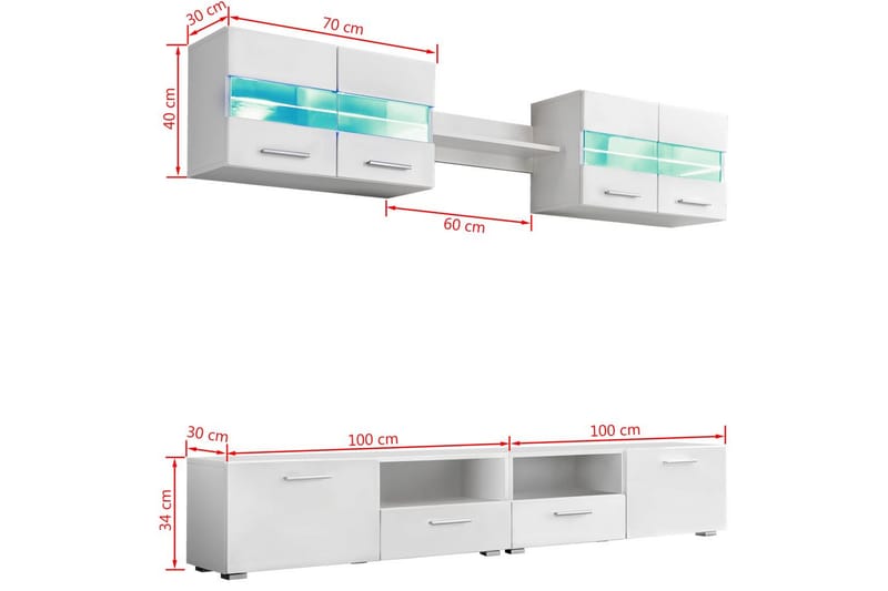 TV-möbel 5 delar med LED-belysning högglans vit - Vit - Möbler - Vardagsrum - Tv-möbler & mediamöbler - Tv-bänkar