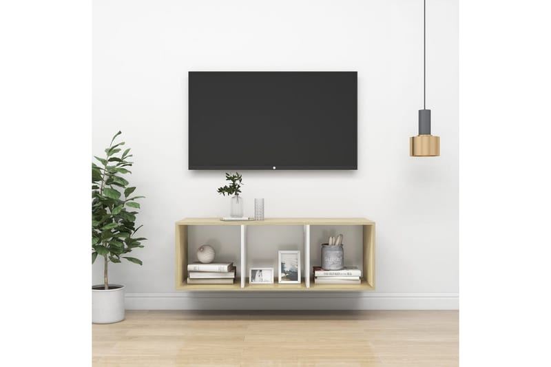 Väggmonterad tv-bänk somona-ek och vit 37x37x107 cm spånskiv - Brun - Möbler - Vardagsrum - Tv-möbler & mediamöbler - Tv-bänkar