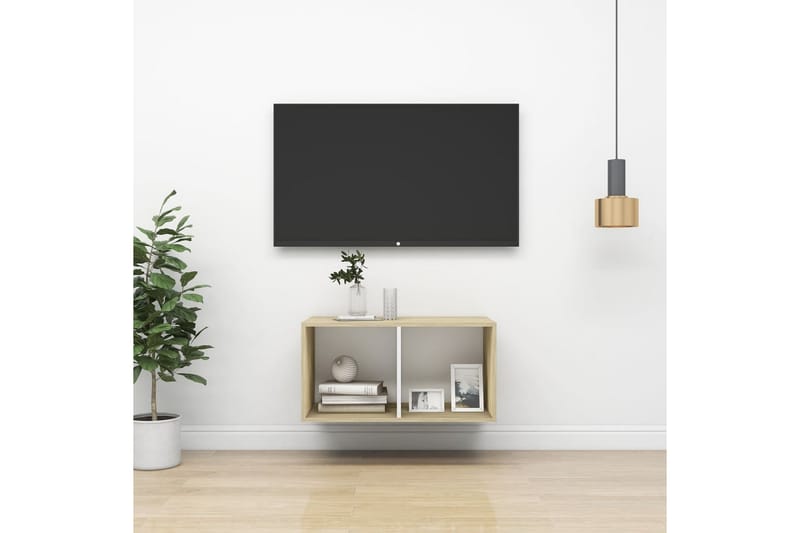 Väggmonterad tv-bänk somona-ek och vit 37x37x72 cm spånskiva - Brun - Möbler - Vardagsrum - Tv-möbler & mediamöbler - Tv-bänkar