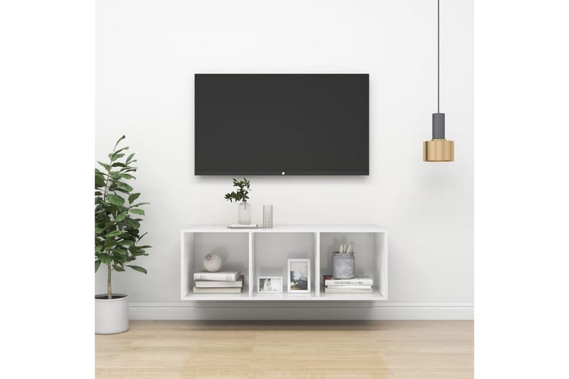 Väggmonterad tv-bänk vit högglans 37x37x107 cm spånskiva - Vit - Möbler - Vardagsrum - Tv-möbler & mediamöbler - Tv-bänkar