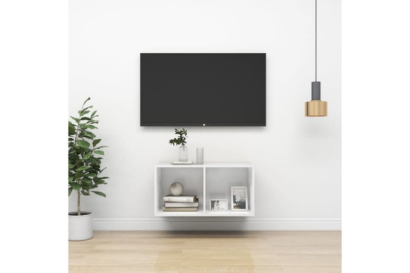 Väggmonterad tv-bänk vit högglans 37x37x72 cm spånskiva - Vit - Möbler - Vardagsrum - Tv-möbler & mediamöbler - Tv-bänkar