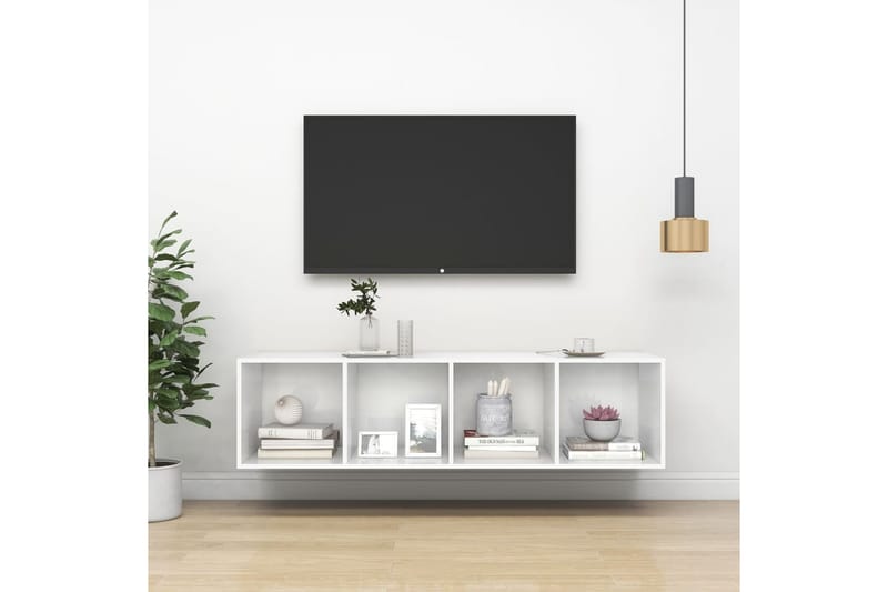 Väggmonterat tv-skåp vit högglans 37x37x142,5 cm spånskiva - Vit - Möbler - Vardagsrum - Tv-möbler & mediamöbler - Tv-bänkar