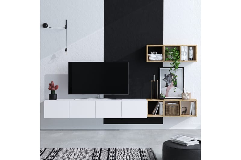 PIA Tv-möbelset 215x32 cm Vit/Brun - Möbler - Vardagsrum - Tv-möbler & mediamöbler - Tv-möbelset