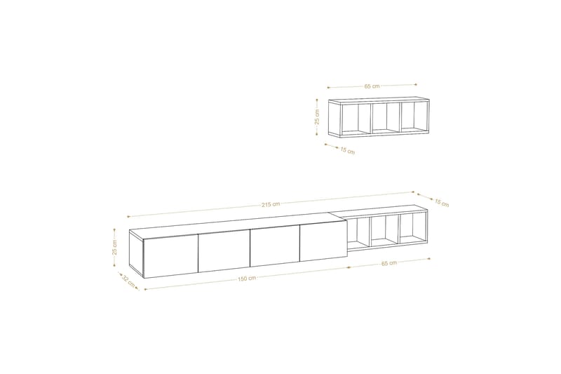 PIA Tv-möbelset 215x32 cm Vit/Brun - Möbler - Vardagsrum - Tv-möbler & mediamöbler - Tv-möbelset