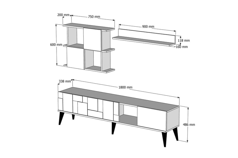 POTRERO Tv-möbelset 180 cm Mörkbrun/Antracit - Möbler - Vardagsrum - Tv-möbler & mediamöbler - Tv-möbelset