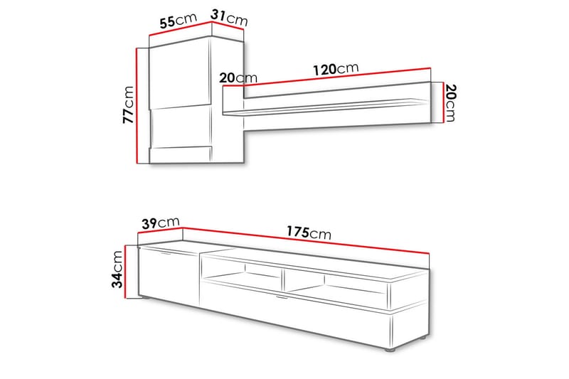 Roco TV-möbelset & LED - Vit - Möbler - Vardagsrum - Tv-möbler & mediamöbler - Tv-möbelset