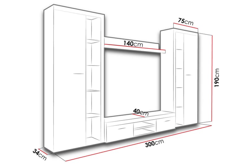 Rumba TV-möbelset 300x34x190 cm - Beige/Brun - Möbler - Vardagsrum - Tv-möbler & mediamöbler - Tv-möbelset