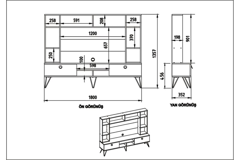 SEBEK TV-Möbelset 180 cm Valnöt/Svart - Möbler - Vardagsrum - Tv-möbler & mediamöbler - Tv-möbelset