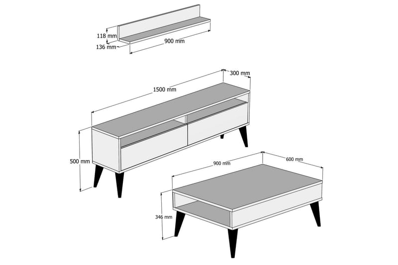 SHEEL Vardagsrumsset 150 cm Ek - Ek/Brun - Möbler - Vardagsrum - Tv-möbler & mediamöbler - Tv-möbelset