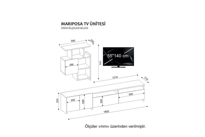 TARAQ Tv-bänk med Vägghylla Valnöt/Vit - Valnöt/Vit - Möbler - Vardagsrum - Tv-möbler & mediamöbler - Tv-möbelset