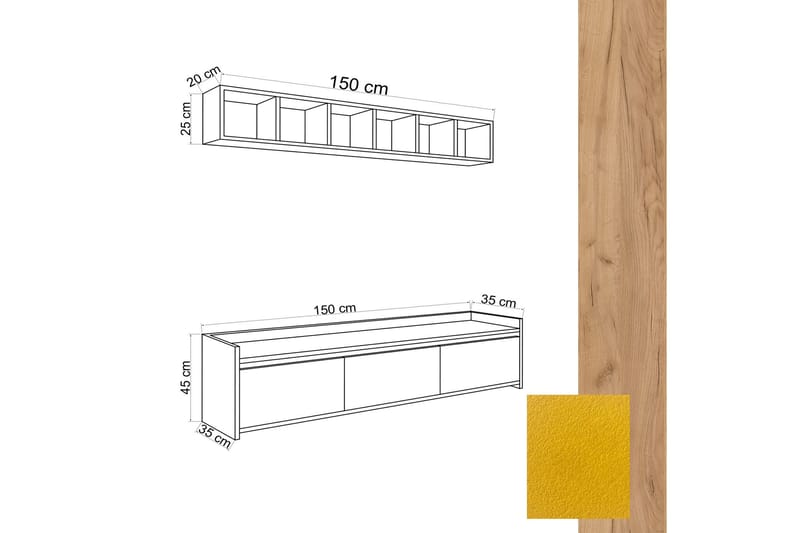 TV-MÖBELSET 35x150 cm Natur/Gul - Möbler - Vardagsrum - Tv-möbler & mediamöbler - Tv-möbelset