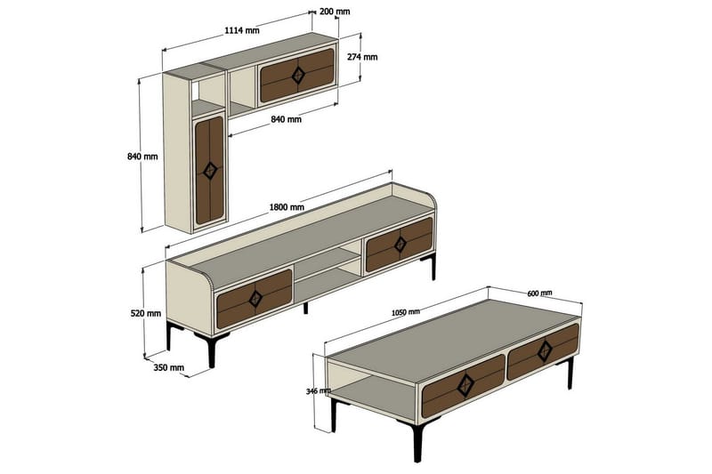 VARRED TV-Möbelset 180 cm Brun - Brun - Möbler - Vardagsrum - Tv-möbler & mediamöbler - Tv-möbelset