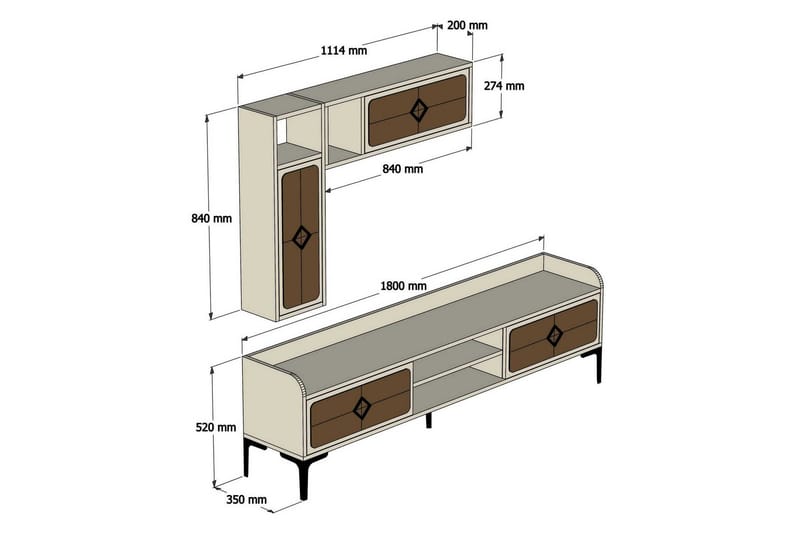 VARRED TV-Möbelset 180 cm Vit/Brun - Möbler - Vardagsrum - Tv-möbler & mediamöbler - Tv-möbelset