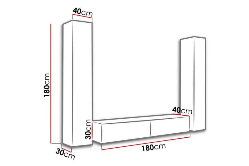 WILBER TV-möbelset 260x40x180 cm - Svart/Vit - Möbler - Vardagsrum - Tv-möbler & mediamöbler - Tv-möbelset