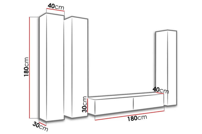 WILBER TV-möbelset 300x40x180 cm - Vit - Möbler - Vardagsrum - Tv-möbler & mediamöbler - Tv-möbelset