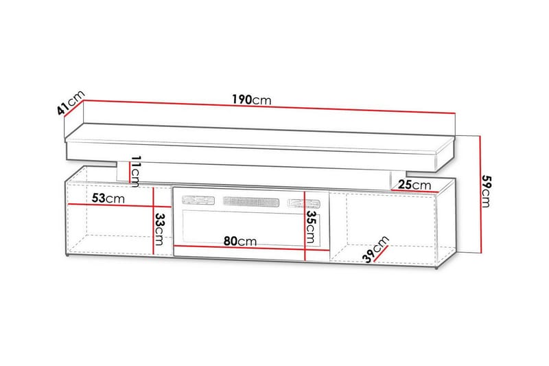 Glenndale Tv bänk med Förvaring + LED kamin + Belysning 190 Svart - Möbler - Vardagsrum - Tv-möbler & mediamöbler - Tv-skåp