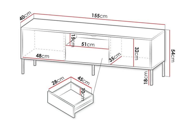 Glenndale Tv-skåp 155 cm Vit - Möbler - Vardagsrum - Tv-möbler & mediamöbler - Tv-skåp