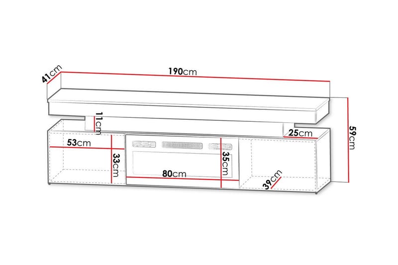 Tv bänk Glenndalemed Förvaring + LED kamin + Belysning 190 cm - Möbler - Vardagsrum - Tv-möbler & mediamöbler - Tv-skåp