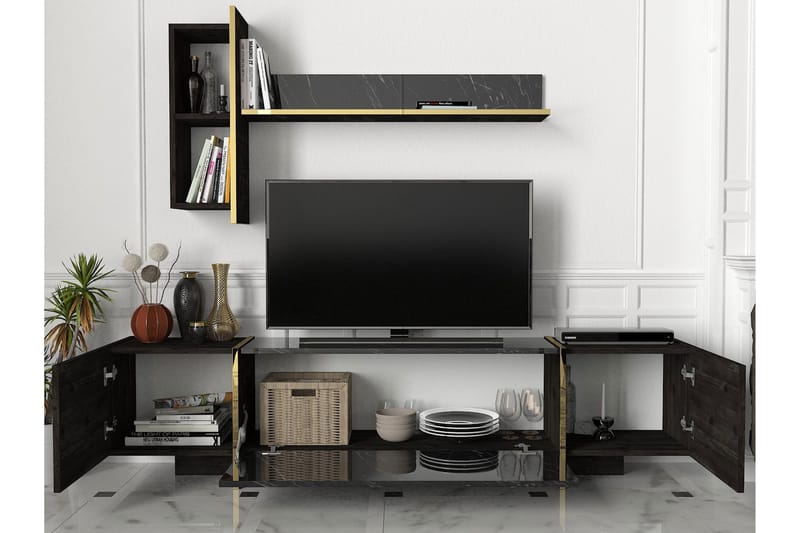 VEYRON Tv-bänk 103,8 cm Svart/Guld - Möbler - Vardagsrum - Tv-möbler & mediamöbler - Tv-bänkar