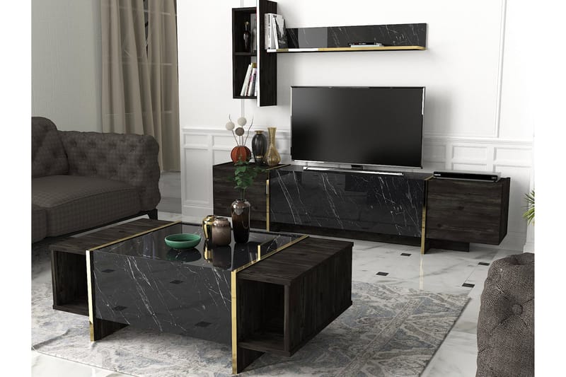 VEYRON Tv-bänk 103,8 cm Svart/Guld - Möbler - Vardagsrum - Tv-möbler & mediamöbler - Tv-bänkar